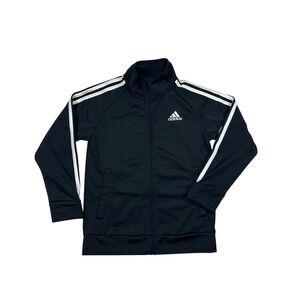 Kids Adidas Track Jacket Black White 3 Stripes Full Zip Regular Fit Size S